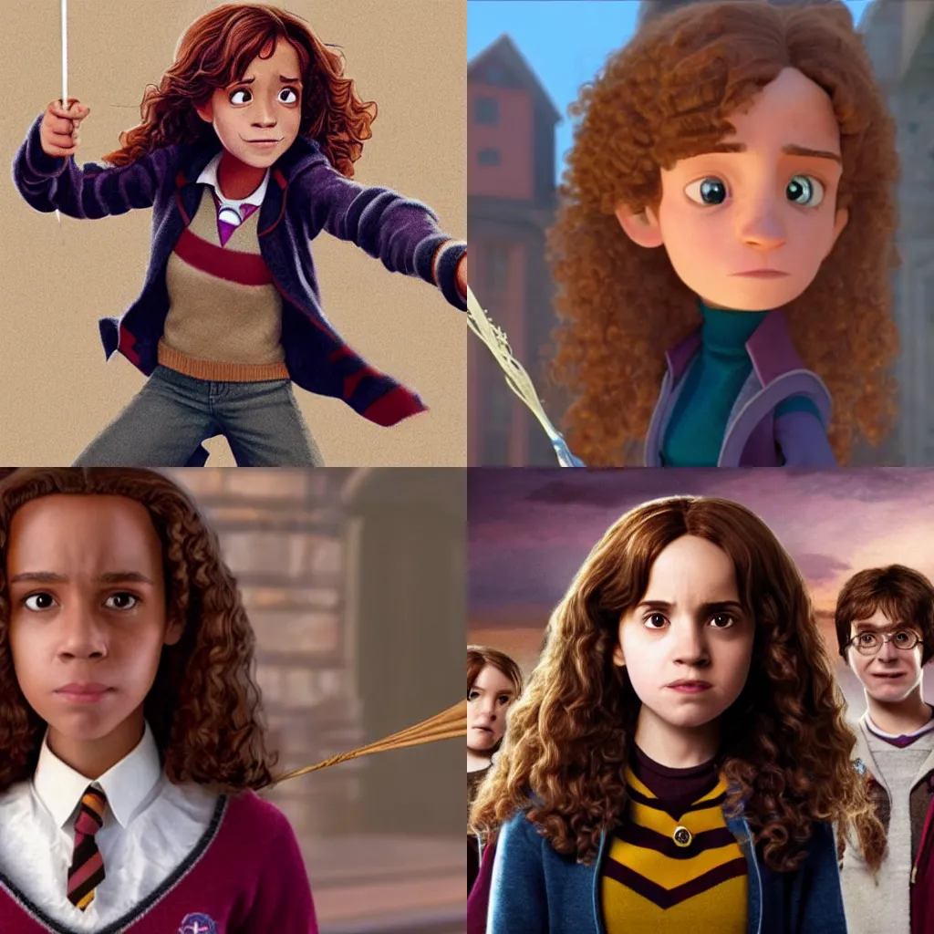 Prompt: Hermione Granger in Pixar's Harry Potter