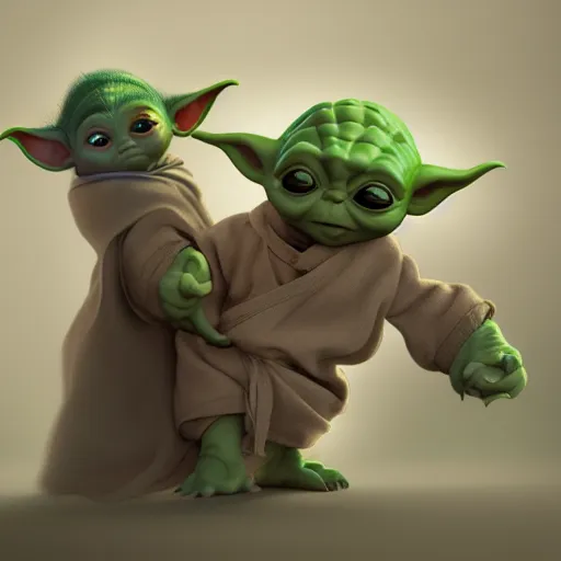 Prompt: Baby Yoda punches Mando, hyperdetailed, artstation, cgsociety, 8k