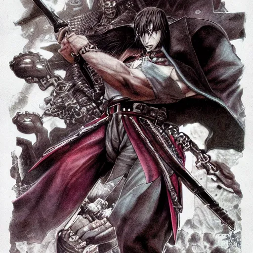 Image similar to Vampire Hunter Shaq mindbreak highly detailed illustration by Yoshitaka Amano