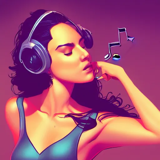 Image similar to a beautiful woman enjoing music by marvel comics, digital art, trending on artstation