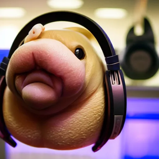 Prompt: a blobfish wearing a gaming headset
