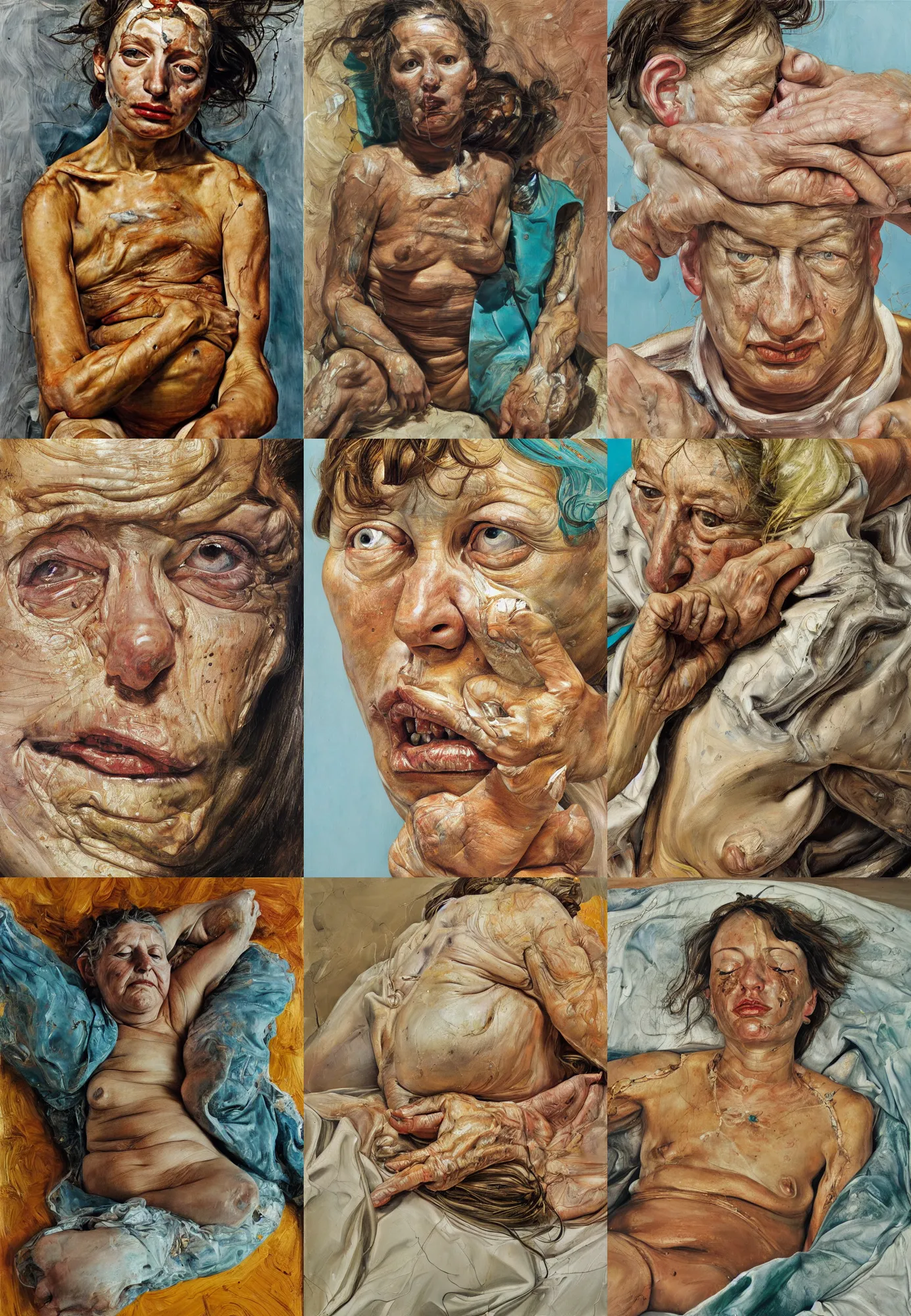 Image similar to high quality high detail painting by lucian freud and jenny saville, hd, golden eal, turquoise