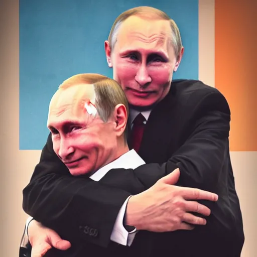 Image similar to a guy hugging a vladimir putin picture