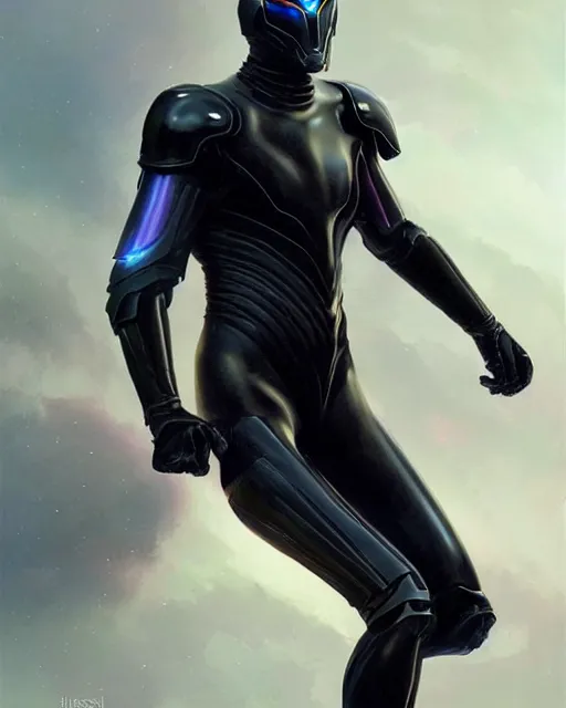 Prompt: iridescent sinewy smooth muscular male sleek glossy black pearlescent scifi armor with smooth black featureless helmet, by greg rutkowski, mark brookes, jim burns, tom bagshaw, magali villeneuve, eve ventrue, trending on artstation