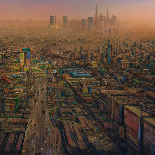 Prompt: painting of the city of baghdad in cyberpunk, wide angle,