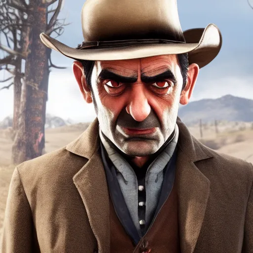 Prompt: Film still of Mister Bean, from Red Dead Redemption 2 (2018 video game)