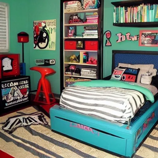 Prompt: 90s style boy's bedroom.