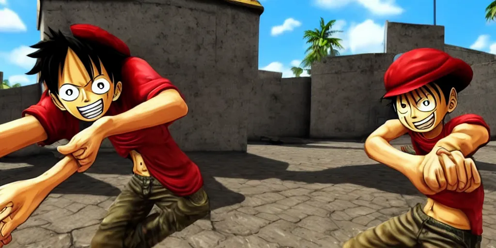 Image similar to Screenshot of Luffy appearing in a CS:GO match