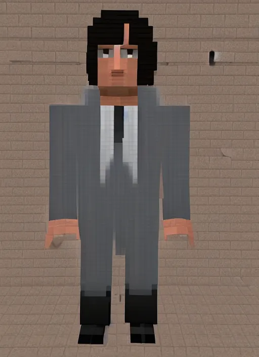 Image similar to realistic anton chigurh in minecraft