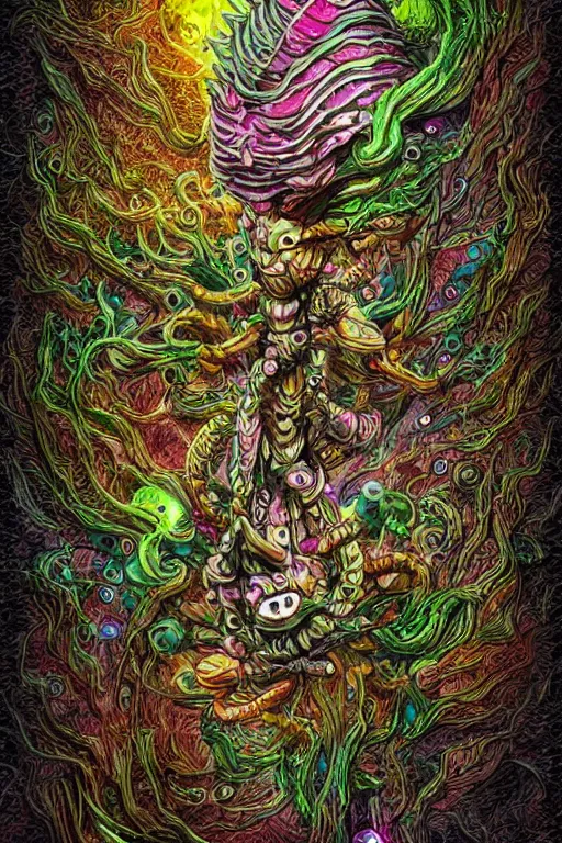 Image similar to creature sushi roots cactus elemental flush of force nature micro world fluo light deepdream a wild amazing steampunk baroque ancient alien creature, intricate detail, colorful digital painting