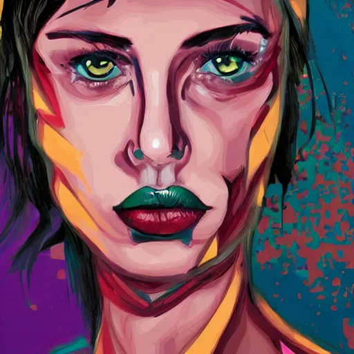 Image similar to woman portrait made out of paint, beautiful, cyborg, comic book art