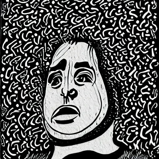 Prompt: daniel johnston in the style of daniel johnston and outsider art, acid, minimal, thick black lines, line brush, 4k