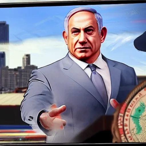 Image similar to benjamin netanyahu in a GTA v loading screen