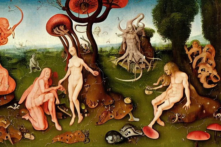 a detailed horror vacui depicting adam and eve in the Stable