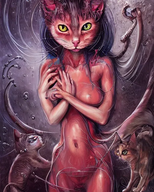 Prompt: a cute bloody kitty cat played by kate bckinsale, created by antonio j. manzanedo, giger, alex grey, android jones, wayne barlowe, philippe druillet, raymond swanland, cyril rolando, josephine wall, harumi hironaka, trending on artstation