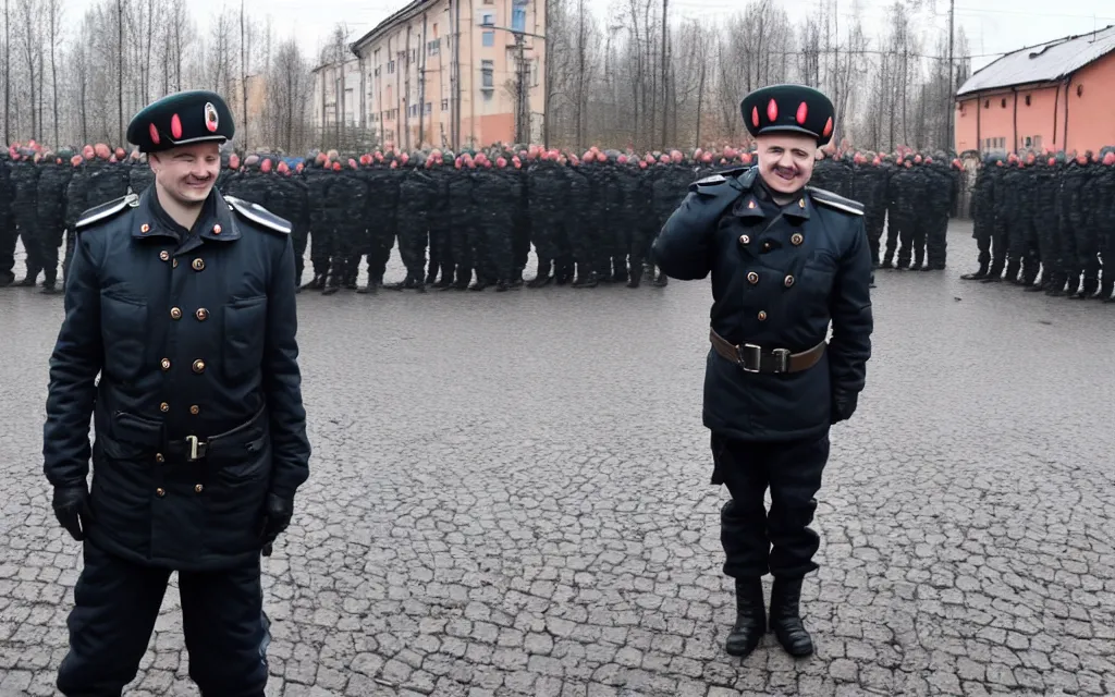 Prompt: happiness of a belarusian policeman