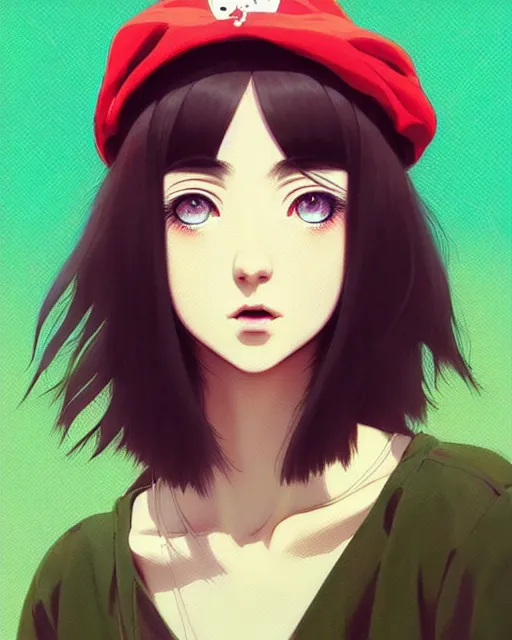 Image similar to girl wearing hemp cannabis hat | | very very anime!!!, fine - face, audrey plaza, realistic shaded perfect face, fine details. anime. realistic shaded lighting poster by ilya kuvshinov katsuhiro otomo ghost - in - the - shell, magali villeneuve, artgerm, jeremy lipkin and michael garmash and rob rey