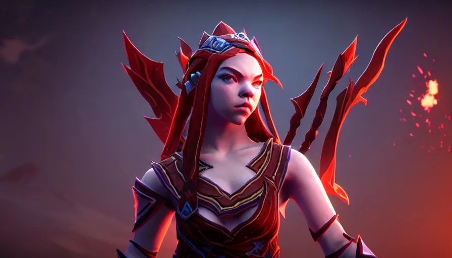 Prompt: anya taylor - joy as dota 2 game character, symmetrical, dota 2 game screenshot, 3 d, 4 k, unreal engine, ultra hd