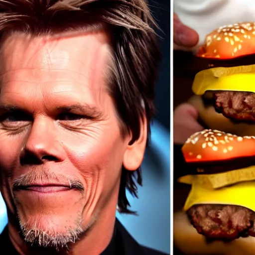 Image similar to kevin bacon face wrapped inside a cheeseburger