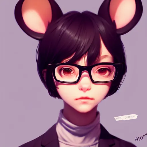 Prompt: character design portrait of an anthropomorphic furry rat girl with rat ears, looking at us, not wearing glasses, eyes half closed, 4 k, concept art, by wlop, ilya kuvshinov, artgerm, krenz cushart, pixiv.