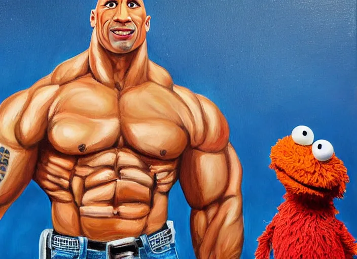 Image similar to a highly detailed beautiful painting of dwayne the rock johnson as a muppet, by albuquerque, rafael