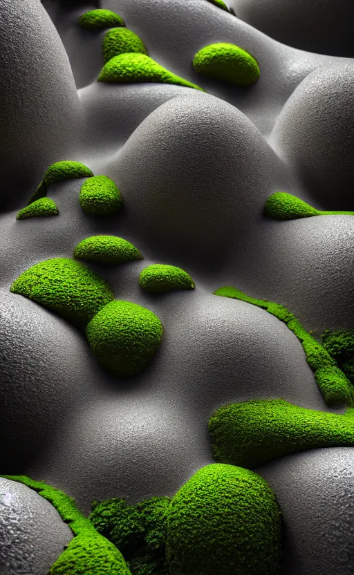 Image similar to highly detailed ultra sharp 3 d render cinematic composition of a smooth ceramic porcelain biomorphic magnolia stone nebula fluid fractal sci - fi surreal architecture landscape, granite, metallic, magnesium, marble, moss and lichen, vincent callebaut composition, mamou - mani, archviz, beautiful lighting, 8 k, unreal engine, hdr,