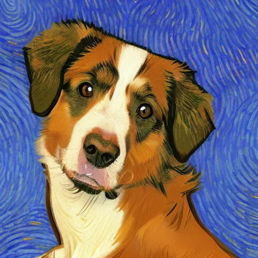 Image similar to an australian shepard by vincent van gogh, digital art, trending on artstation