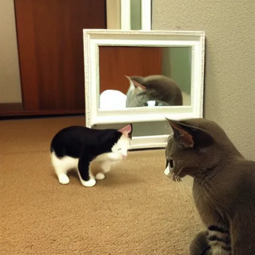 Prompt: Petite cat in front of a mirror