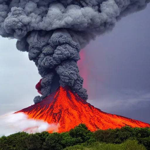 Prompt: A volcano erupting violently