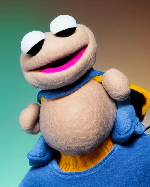 Image similar to roy anderson as a muppet. highly detailed felt. hyper real photo. 4 k.