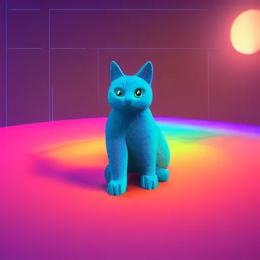 Prompt: 3d rainbow cat character by Beeple, 3/4 view