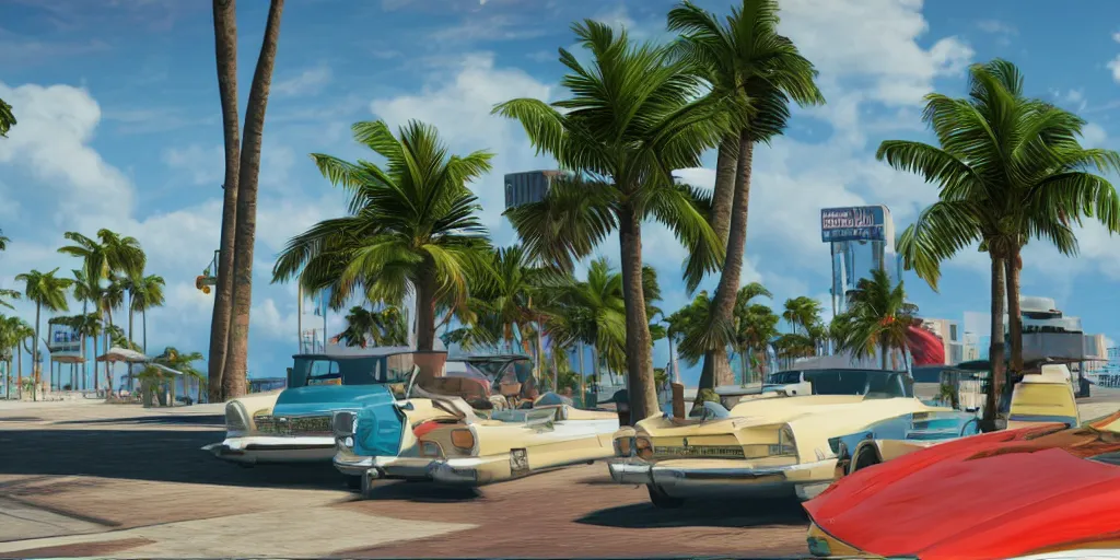 Image similar to GTA 6 Miami beach ,hyperrealistic, 8k