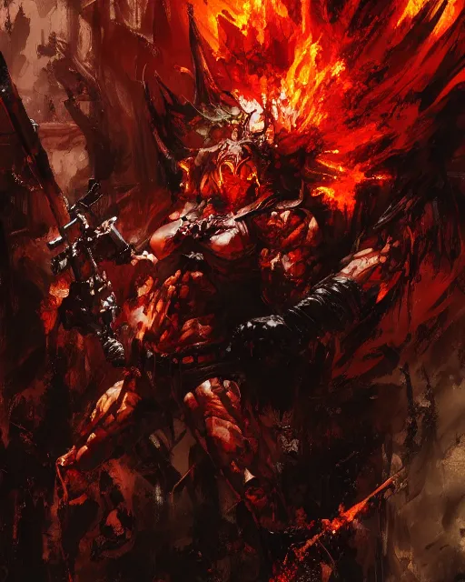 Image similar to hell warrior, demonic, painting by greg ruthowski, yoji shinkawa, yoshikata amano, alphonse murac, craig mullins, beautiful artwork, highly detailed and intricate, award - winning, collaborative artwork, detailed, 4 k, 8 k, artstation