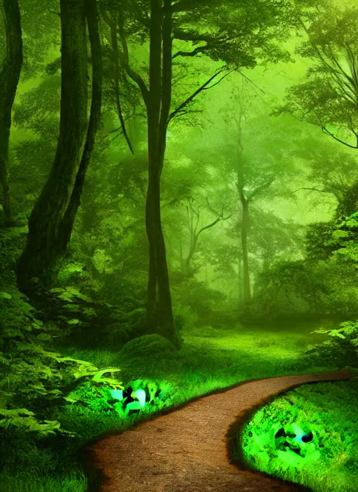 Image similar to a wooden path in the middle of a lush green forest, a detailed matte painting by john eyre, shutterstock contest winner, magical realism, enchanting, matte painting, mystical