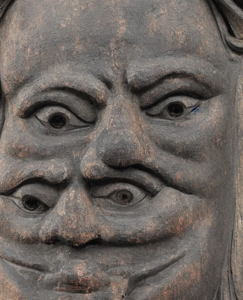 Image similar to ancient japanese oni iron statue, kamakura era, gyokugan eyes, hyper realistic, texture details, high fidelity,