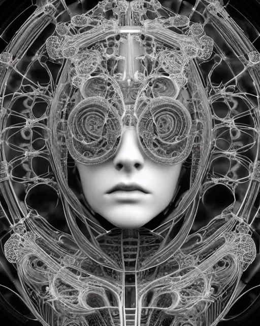 Image similar to mythical dreamy black and white organic bio-mechanical spinal ribbed profile face portrait detail of translucent steampunk beautiful female angelic-human-queen-vegetal-cyborg, highly detailed, intricate trnaslucent ivy jelly ornate, poetic, translucent roses ornate, 3D render, digital art, octane render, 8K artistic photography, photo-realistic, by Dora Maar