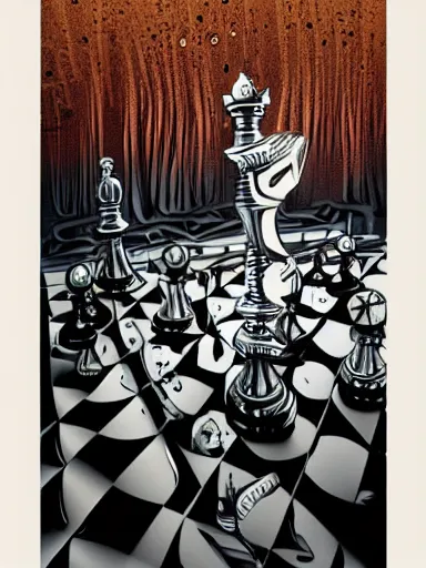 Prompt: ultra detailed surreal chess, lofi colors, poster art, smooth, highly detailed illustration, oil on canvas