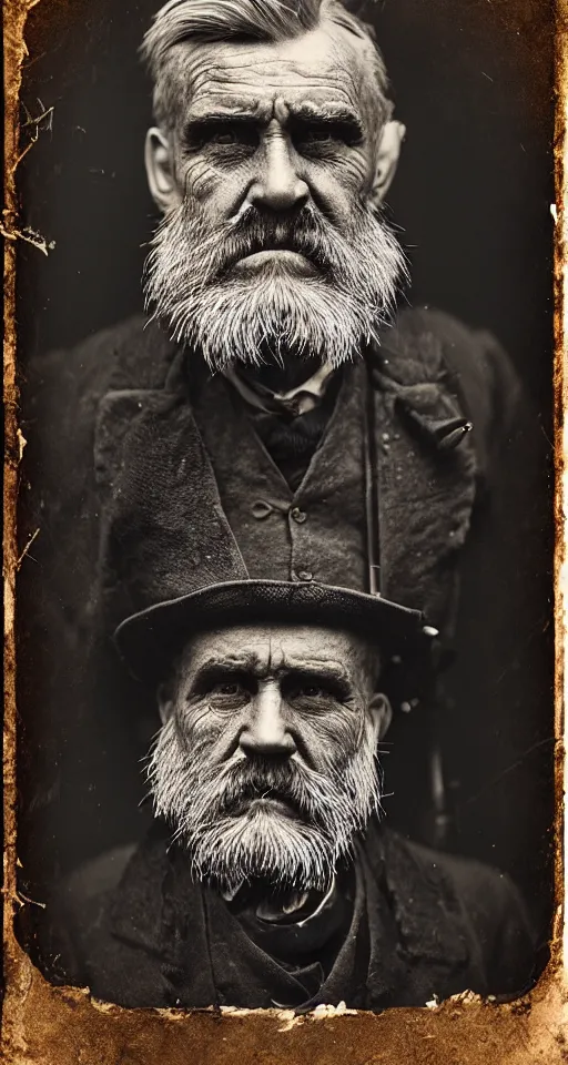 Prompt: a highly detailed digital collodion photograph, a portrait of an grizzled old angry barber