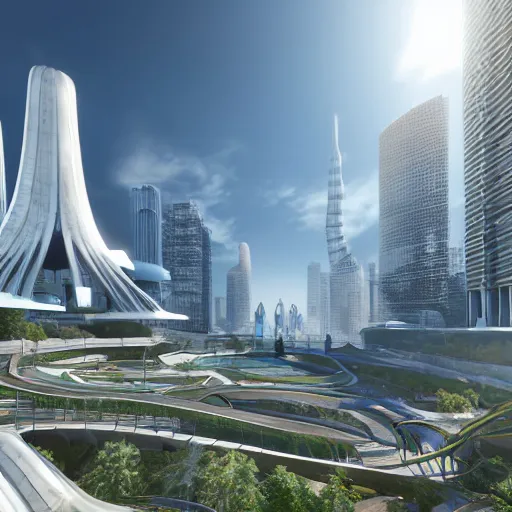 Image similar to utopian future city with amazing modern architecture, parametric design, highly detailed, photorealistic portrait, bright studio setting, studio lighting, crisp quality and light reflections, unreal engine 5 quality render