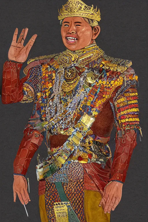 Image similar to from https : / / images. app. goo. gl / m 2 me 1 jcqzqfwpm 9 j 8! dream, full body portrait of king ramkhamhaeng the great, leather armor, tai ethnic group leader, emotional movement in the battle, highly detailed, digital painting, watercolor, artstation, concept art, smooth, sharp focus, illustration