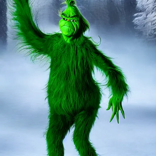 Prompt: The Grinch as Voldemort, high resolution photo, outfit photo pose