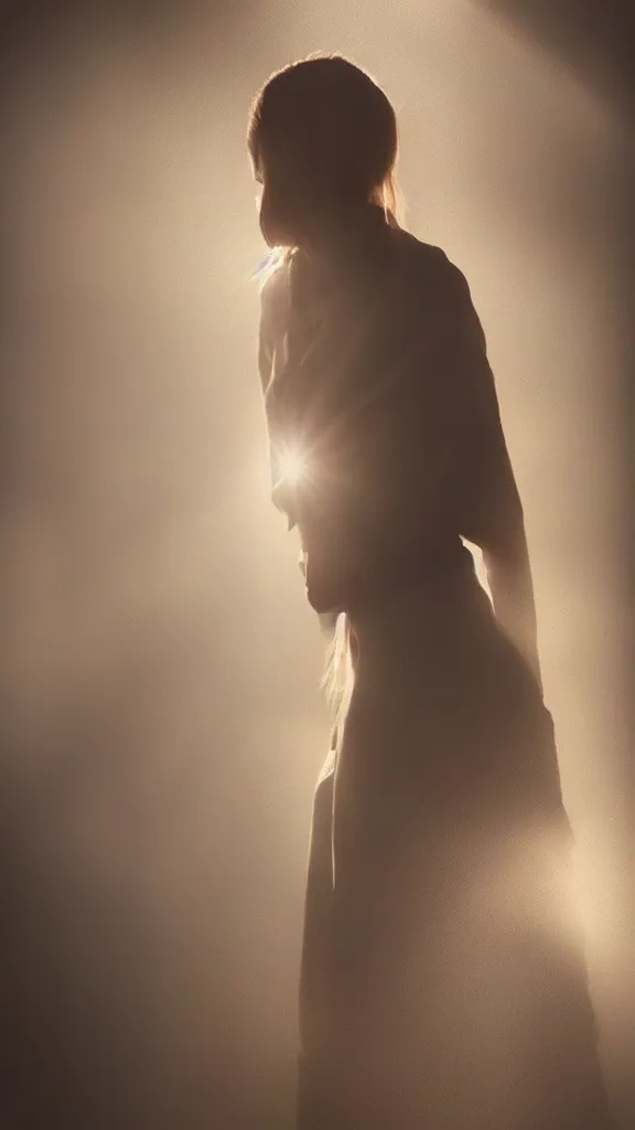 Prompt: very very beautiful photograph of emily skinner looking like annie leonhart standing next to a window god rays shining on her from the sunlight, volumetric fog, smoke, depth of field, beautiful composition, very very beautifull!!, on artstation and instagram