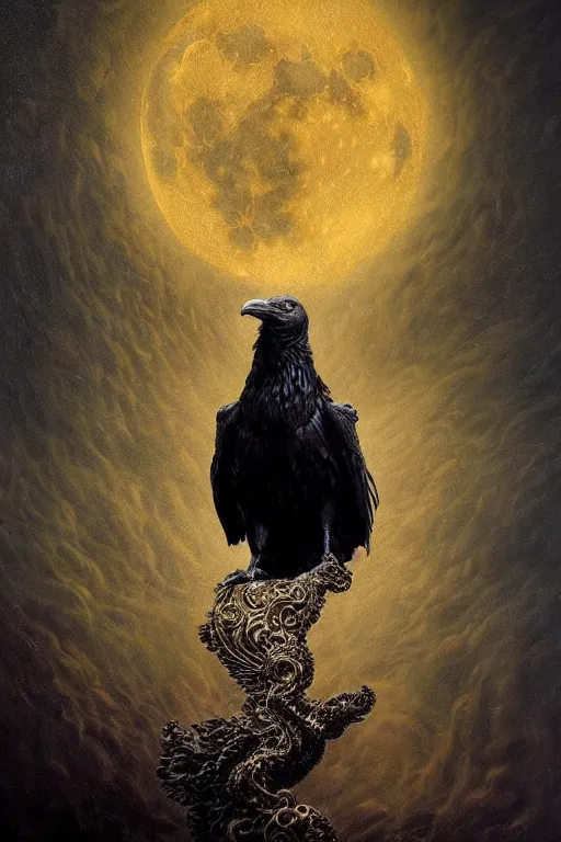 Image similar to Intricate stunning highly detailed raven by agostino arrivabene and Vladimir Kush, surreal sculpture, ultra realistic, Horror, dramatic lighting, full moon, blood moon, thick black swirling particle smoke tornado, fire embers, trending on artstation