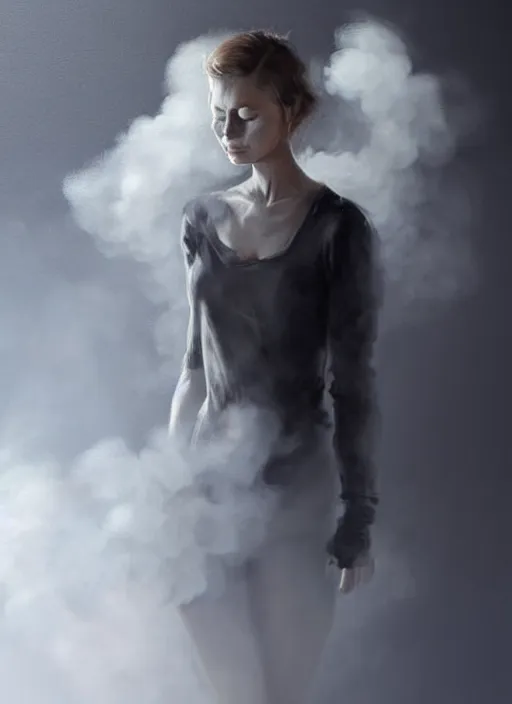 Image similar to fullbody portrait of finnish woman made partly out of smoke vanishing slowly as an smoke to the air, realistic smoke, elegant, highly detailed, digital illustration, trending in artstation, trending in pinterest, glamor pose, concept art, smooth, sharp focus, art by artgerm and greg rutkowski