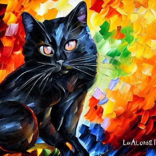 Image similar to oil painting of a black cat by leonid afremov