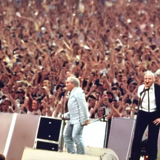 Image similar to david attenborough on stage with queen at live aid