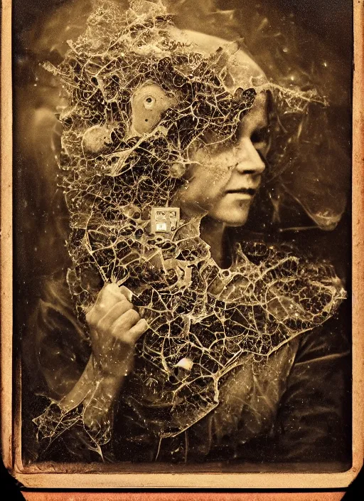 Image similar to old wetplate daguerreotype explosion of data fragments, fractal, intricate, elegant, highly detailed, parallax, leica, medium format, subsurface scattering, by jheronimus bosch and greg rutkowski and louis jacques mande daguerre