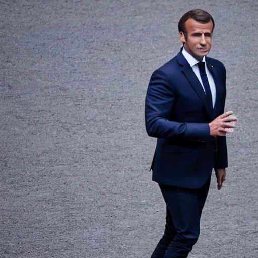 Image similar to Emmanuel Macron dressed as Dwayne Johnson 50mm photography, high quality, 4K