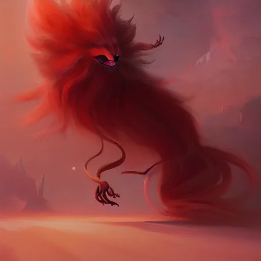 Image similar to prompt A beautiful red orange fluffy kumiho, concept art, matte painting, by Peter Mohrbacher