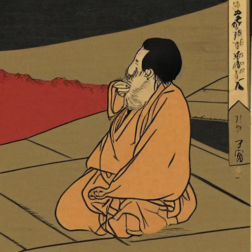 Prompt: twitch streamer forsen as homeless in Ukiyo-e style, rule of thirds